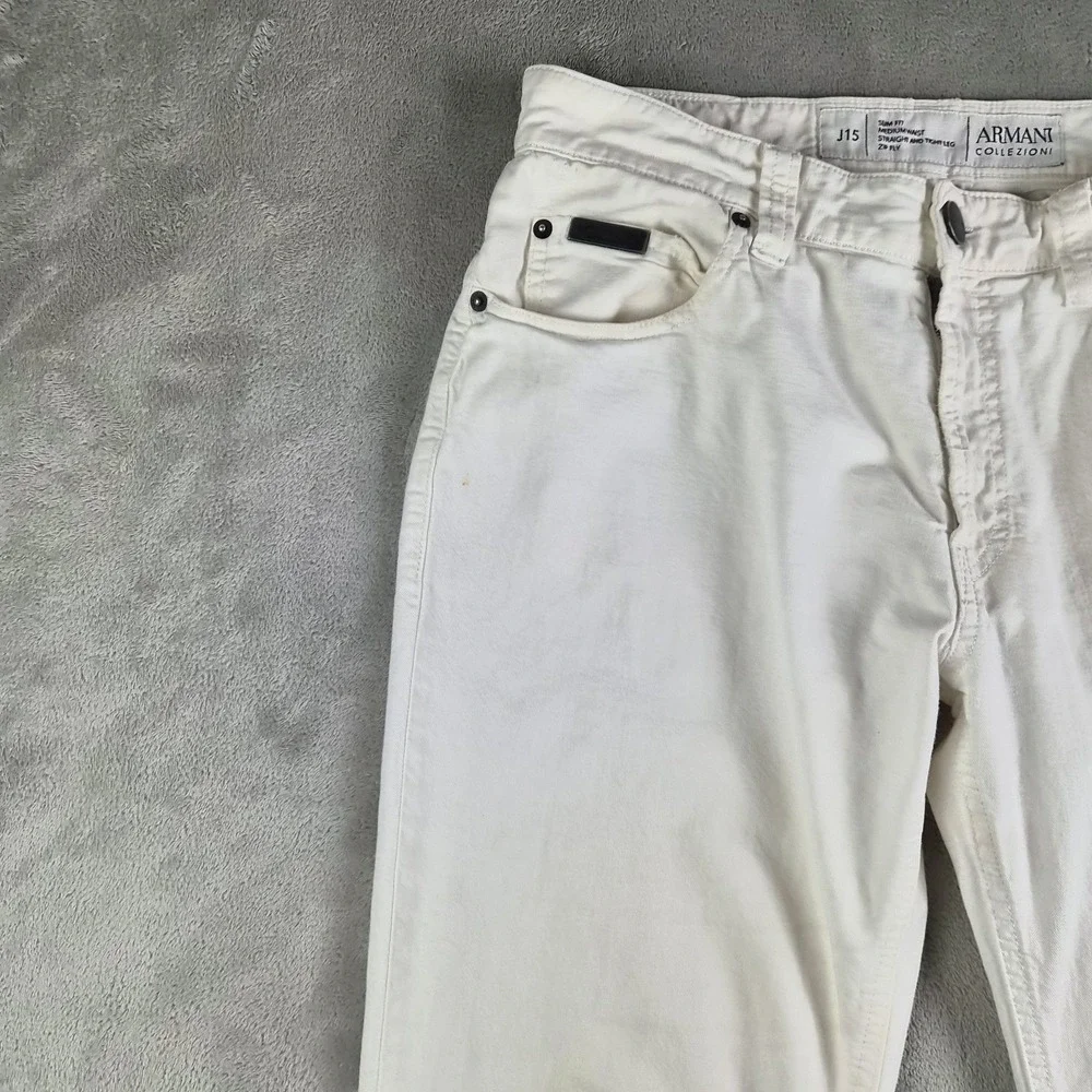 Armani Collezioni Jeans White Denim Slim Fit Stretch Straight Leg  J15 Luxury